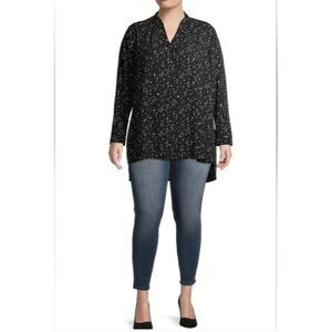 Terra & Sky Womens Plus Size WovenV-Neck Long Sleeve Printed Tunic Top. Size OX‎